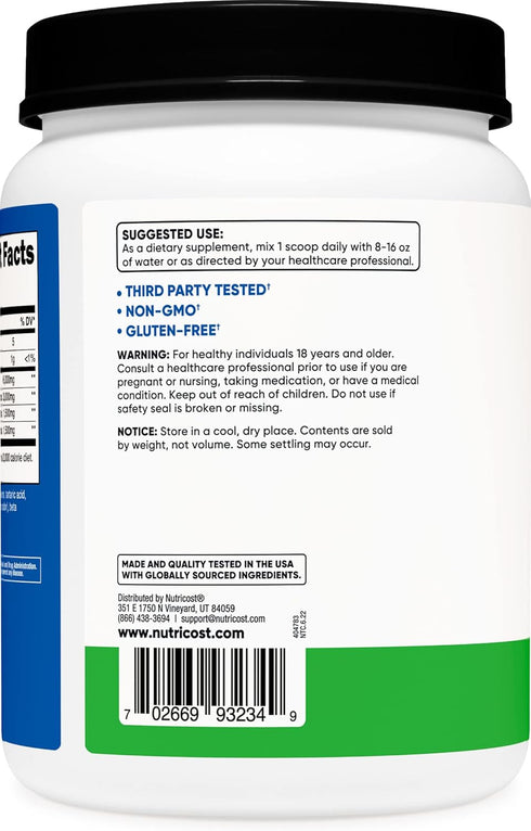 Nutricost BCAA Powder 2:1:1, 120 Servings, Green Apple Flavor