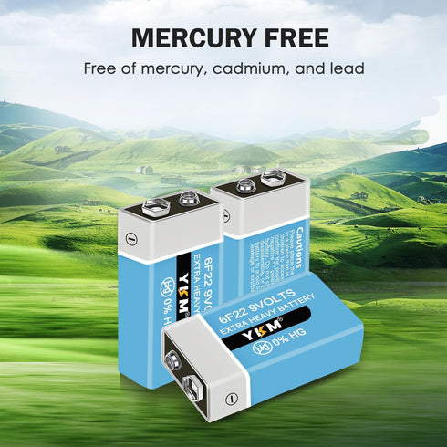 Long Lasting 9V Batteries for Smoke Detector, Guitar, 10 Pack with 7 Years Shelf Life