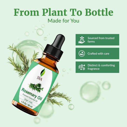 SVA Rosemary Essential Oil – 1 Fl Oz – 100% Natural for Hair, Face, Skin Care, Aromatherapy