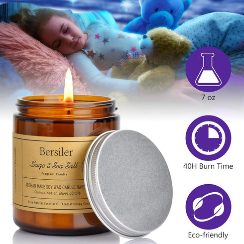 Set Lavender Eucalyptus & Sage Sea Salt Candles - Stress Relief Gift