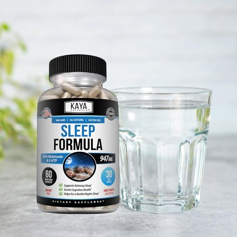Kaya Naturals Sleep Support Formula with Melatonin - 60 Capsules - Aid Support Vitamin Supplement for Sleep, Stress,