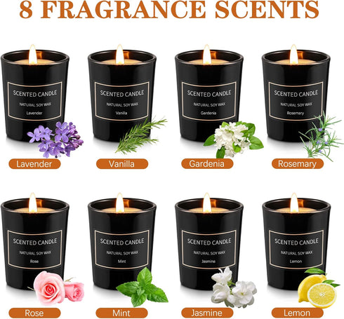 Qizeion 8 Pack Set 3.5oz Candles for Home Scented Aromatherapy Candles Gifts for Women Soy Wax Long Lasting Jar Candles