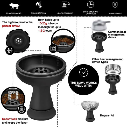 Hookah Bowl, Silicone Phunnel Bowl, Perfect Fit Charcoal Holder, Black Shisha Bowl Replacement for Clay Bowls
