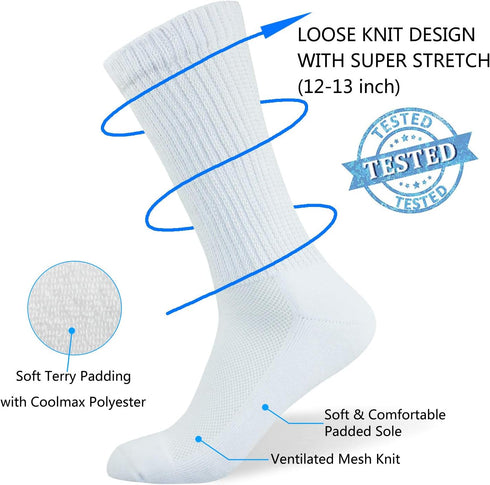 W WELL KNITTING Top,Seamless 4 Well Knitting Loose Men's Diabetic Crew Socks,Non-Binding Toe,Semi Cushion,Breathable