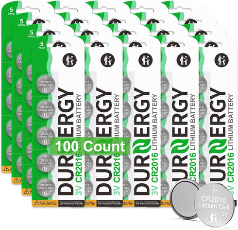 CR2016 3V Lithium Battery 100 Pack, Key Fob Battery for Car Remote