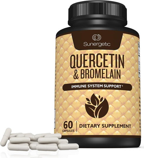 Sunergetic Premium Quercetin & Bromelain Supplement – 1000mg Quercetin per Serving for Immune Support – 60 Capsules
