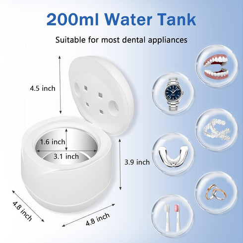 Ultrasonic Retainer Cleaner Machine, 45kHz Deep Cleaning for Dentures, Aligners, Mouth Guards, 200ML Portable