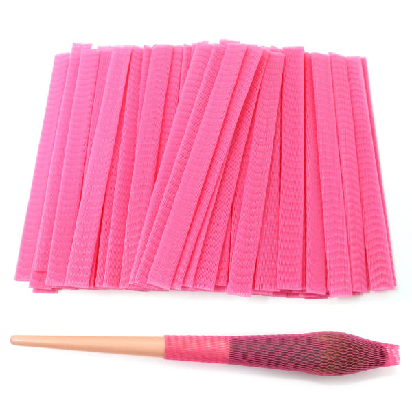 Honbay 100PCS Reusable Makeup Brush Protector Mesh Cover for Makeup Brushes, Paint Brushes, Handbag Tassels (Pink)