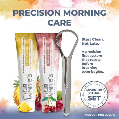 Set 420 Dr. Whites Precision Tongue Care Morning Routine Single Grip | Stainless Steel Tongue Cleaner + Pure Pineapple