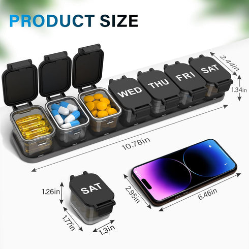 Toollygozz 7 Extra Large Weekly Pill Organizer - XL Vitamin Holder with Detachable Compartments, Portable Medicine Pill