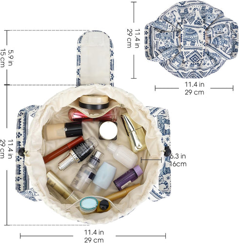 Large Barrel Drawstring Makeup Bag, Cosmetic Organizer for Women (Elephant) (Patent Pending)