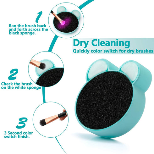 TailaiMei 2 Pack Makeup Brush Cleaning Mat with Color Removal Sponge, 2 in 1 Silicone Cleaner Pad, Blue & Green