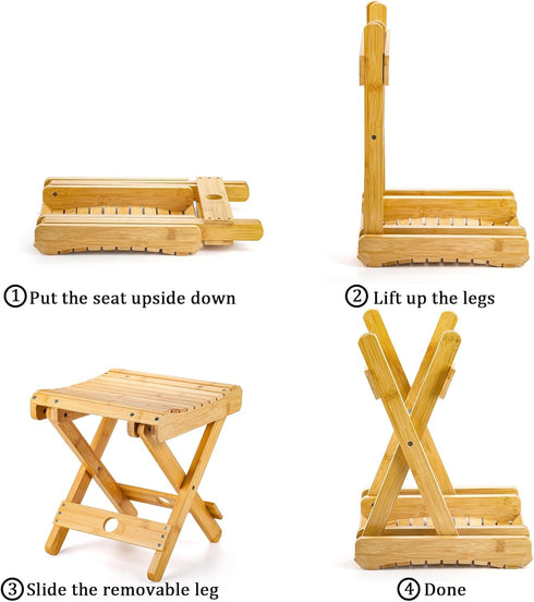 12 Inch Lawei Bamboo Folding Step Stool - Height Bamboo Shower Bench Stool Spa Bath Seat Chairs for Shower, Leg Shaving