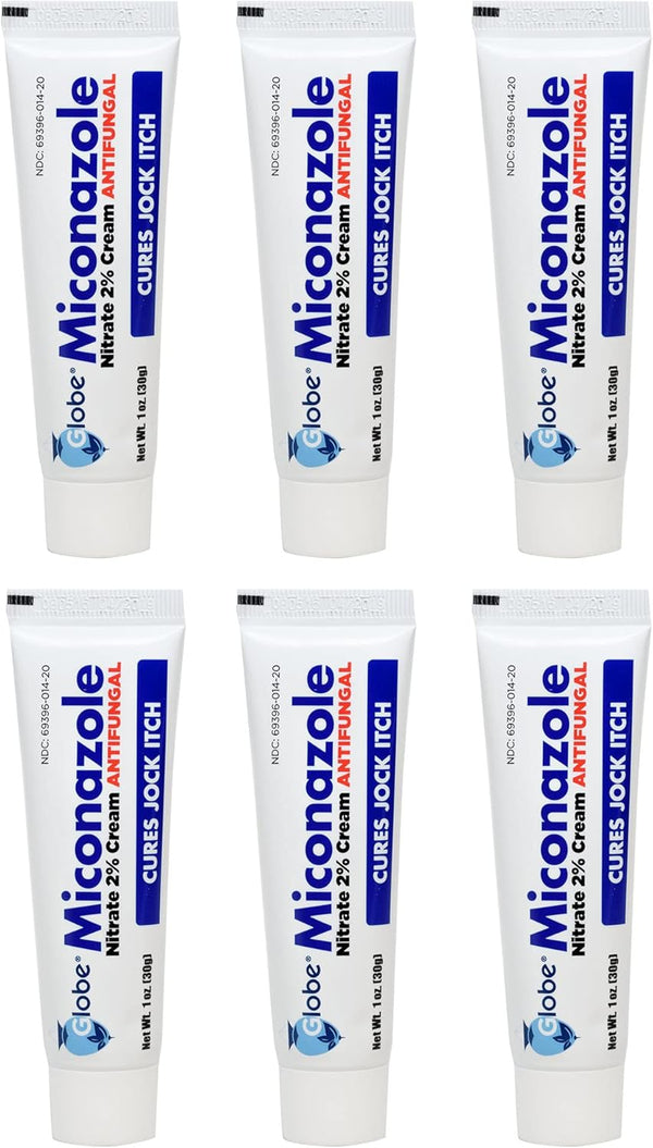 Miconazole Globe (6 Pack) 2% Nitrate Antifungal Cream, Cures Most Athletes Foot, Jock Itch, 1 OZ Tube