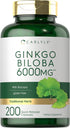 Carlyle Ginkgo Biloba Pills, 6000mg, 200 Capsules, Maximum Strength, Non-GMO, Gluten Free Supplement