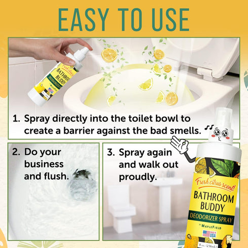 Maplefield 2 Pack Toilet Deodorizer Spray - 8 oz Citrus Scent Bathroom Buddy Air Freshener, Portable and Easy to Use