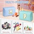Preppy Patch Sky Blue B Cosmetic Bag, Chenille Letter Pouch, PU Leather Waterproof Toiletry