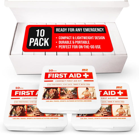 M2 Pack, 10 Pack, 50 500 BASICS Mini First Aid Kit Bulk Multi per Kit, Total Pieces for Car, Travel, Home & Donations