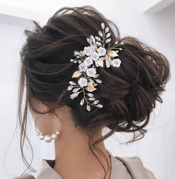 Latious Silver Flower Bride Wedding Hair Vine - Crystal Rhinestone Hair Jewelry for Women