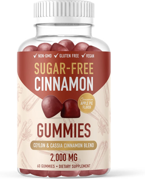 Sugar-Free Cinnamon Gummies 2000MG - 60 Vegan Non-GMO Chews with Ceylon Cinnamon & Chromium for Guilt-Free Flavor