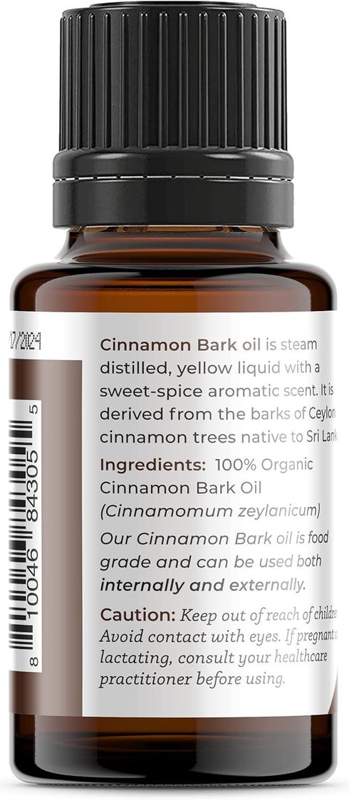 Viva Doria Organic Ceylon Cinnamon Bark Oil - 100% Pure, Natural, Undiluted Food Grade - 15 ml (0.5 Fl Oz)