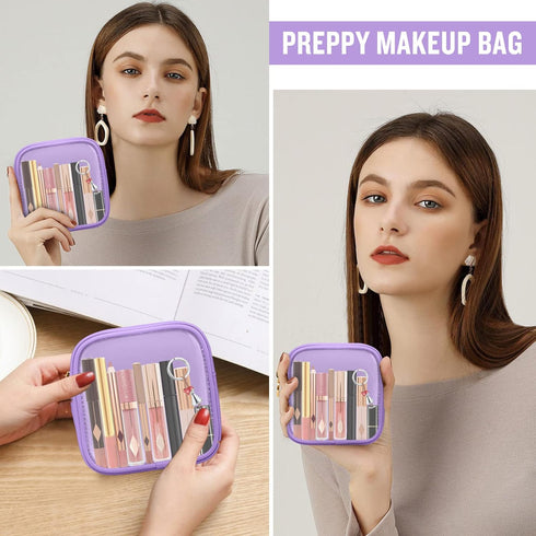 Mini Clear Travel Makeup Organizer Bag, Small Cute Zipper Pouch for Purse, Transparent PVC & Nylon Storage Bag