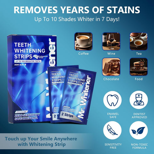 Mr.Whitener 14 7 Packs, Teeth Whitening Strips, Premium Tooth Whitening Kits: Strips Dentist-Approved, Peroxide-Free