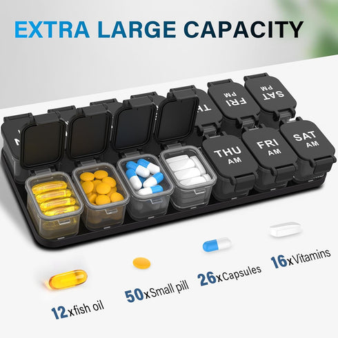 Toollygozz 2 7 Extra Large Weekly Pill Organizer - Waterproof Pill Box Times a Day, Day Am Pm Medicine Pill Organizer