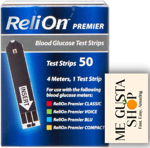 ME GUSTA SHOP ReliOn Premier Blood Glucose Test Strips, 50 Count, + me Gusta Sticker