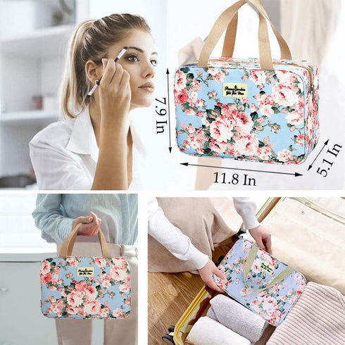 Large Makeup Bag Toiletry Bag for Women, Cosmetic Bag for Traveling (Peony Flower)