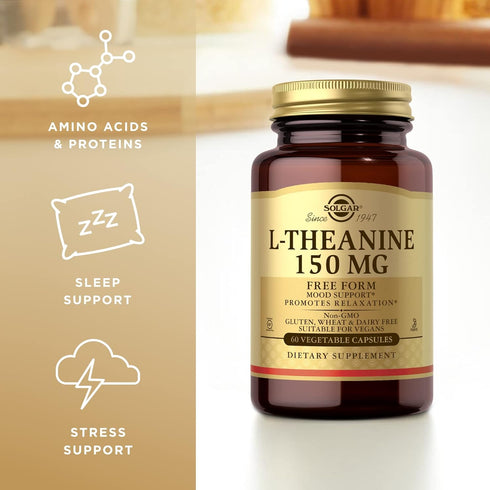 Solgar L-Theanine 150 mg, 60 Vegetable Capsules, Promotes Relaxation, Non-GMO, Vegan, Gluten Free
