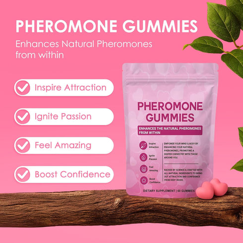 SUUDUUL Gummies 60 Gummies Pheromone for Women Enhance Natural Scent & Confidence Support, Strawberry Flavor