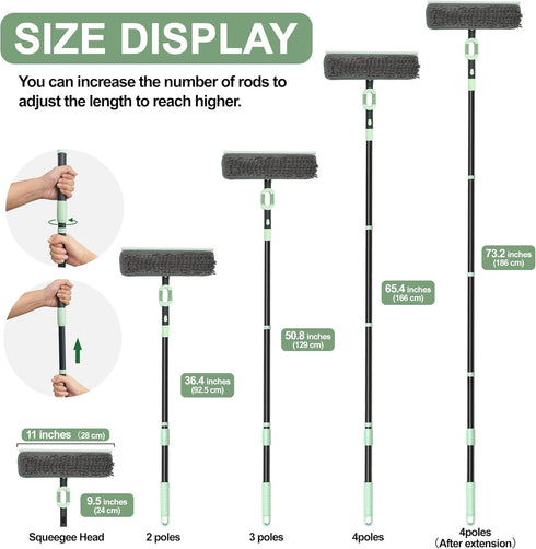 Set 2-in-1 73.6In Window Squeegee Window Cleaning Tool Pole, Window Cleaner Squeegee for Home, Squeegee for Shower