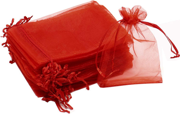 50pcs Drawstring Organza Jewelry Candy Pouch - Christmas Wedding Party Favor Gift Bags (8x12, Red)