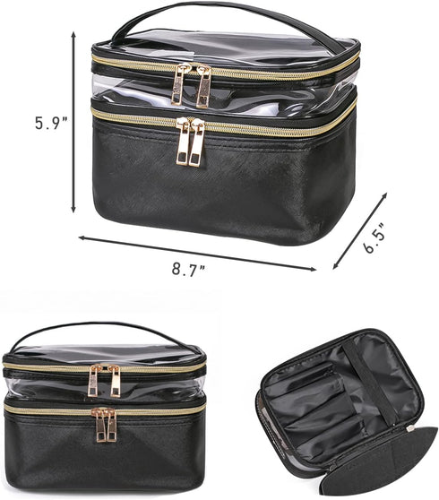 Travel Makeup Bag Makeup Organizer Cosmetic Bag for Women, Portable Waterproof Foldable Black