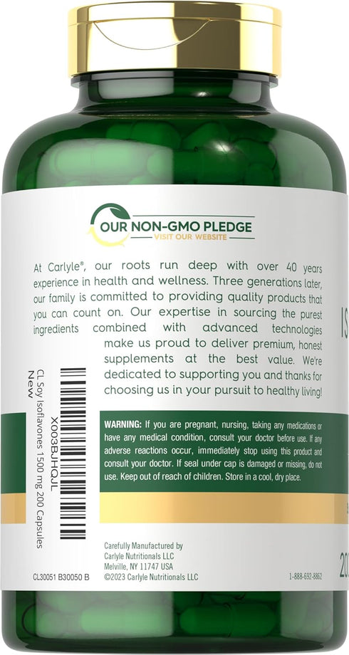 Carlyle Soy Isoflavones for Women and Men 1500mg | 200 Capsules | Non-GMO, Gluten-Free