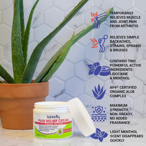 TriDerma Pain Relief Cream Maximum Strength, FSA Eligible for Foot, Back, and Muscle Pain Relief - 2 oz Jar