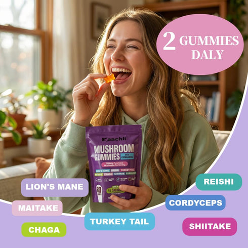 KAACHLI 1000mg Gummies, 8-Mushroom 160 Count. Ashwagandha & Mushroom with Blend (Reishi, Lion's Mane, Cordyceps).