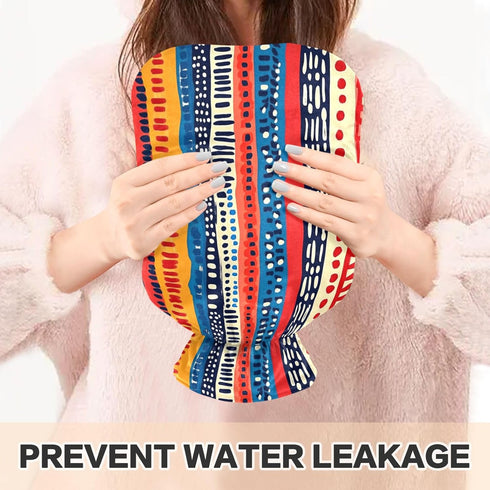 tplaotee 2Lwater Tummy Red and Blue Stripe Pattern Doodle Art hot Waterbottle with Soft Cover, Bags for Warmer,Pain