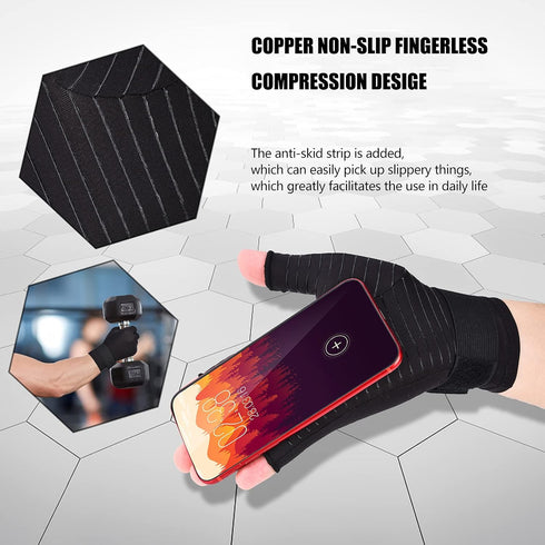 Copper Wrist Compression Arthritis Gloves (1 Pair), Fingerless Glove with Adjustable Strap for Hand Pain Relief, Fits