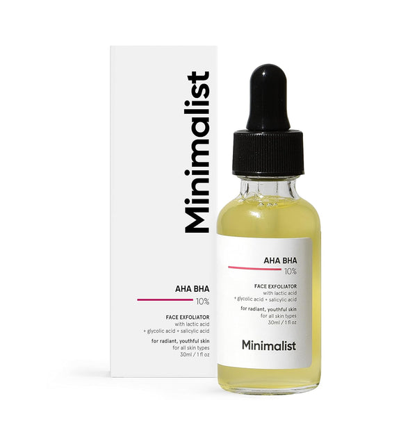 Minimalist 10% AHA & BHA Exfoliating Serum - Mildly Exfoliates for Radiant Skin for Women & Men (1 Fl Oz)