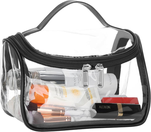 HAOGUAGUA Heavy Duty Clear Cosmetic Bag, Waterproof Transparent Travel Makeup Organizer Bag (Black)
