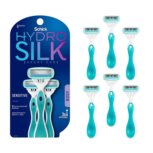 Schick Hydro Silk Sensitive Skin Disposable Razors for Women, 6 Count