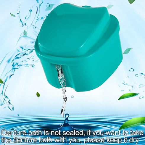 2 Pack Color Retainer Cleaner Case, Denture Cups for Soaking Dentures, Travel Container with Lid