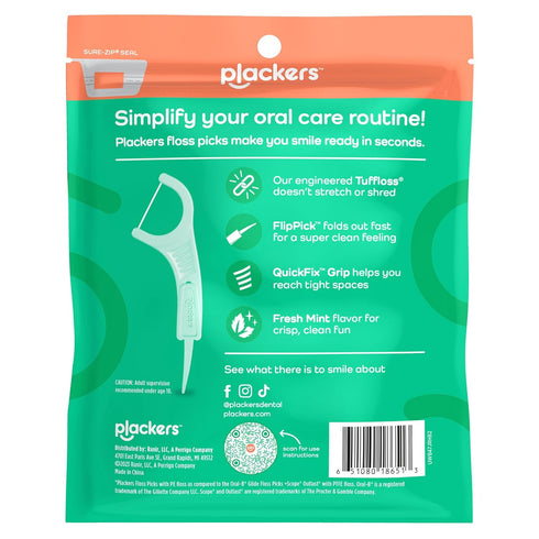 Plackers Micro Line Dental Floss Picks, Fold-Out FlipPick, Tuffloss, Easy Storage with Sure-Zip Seal, Fresh Mint