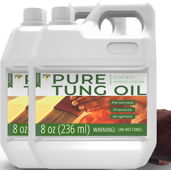Godora 2pcs 8OZ Waterproof Tung Oil for Wood Finishing with Towel, 100% Natural Pure Tung Oil for Indoor and Outdoor