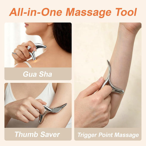 Pressure Point Massage Tool for Deep Tissue - Metal Muscle Scraper Gua Sha Tools for Fascia Release, Thumb Saver
