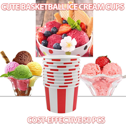 50 Pcs Red White Striped Ice Cream Cups, Disposable Paper Snack Bowls, 9oz Circus Carnival Dessert Containers