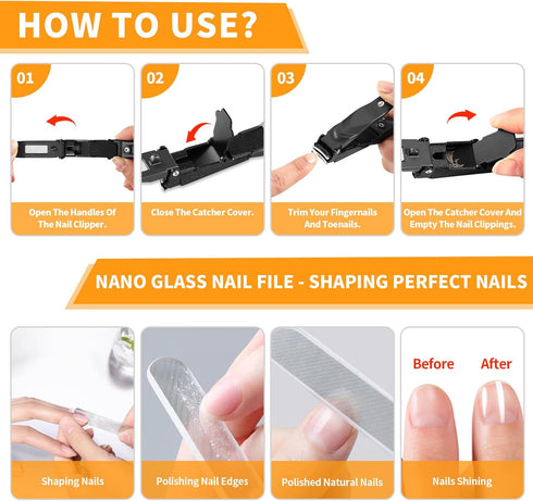 Nail Clippers for Men and Women - Heavy Duty No Splash Ultra Sharp Fingernail and Toenail Clippers with Nano Nail File