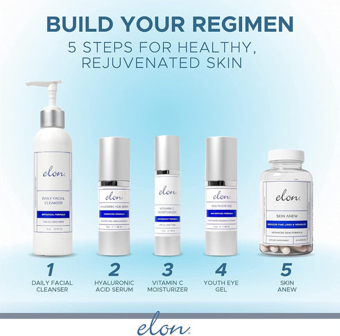 Elon Skin Anew with Hydrolyzed Collagen & Hyaluronic Acid - Antioxidants for Hydrating & Anti Aging Skin Health (90